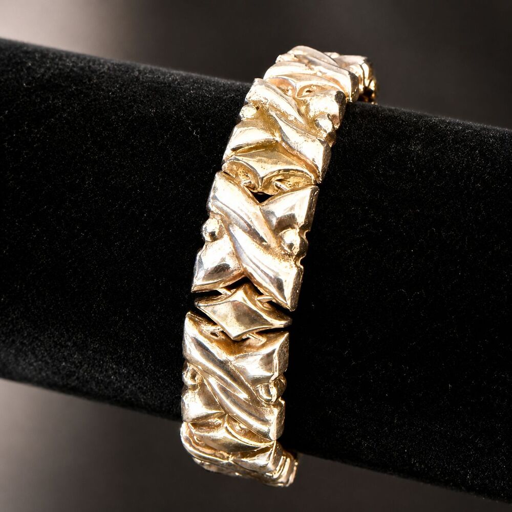Vintage 925 Italy Sterling Silver Modernist Brutalist Two Tone Link Bracelet 24g